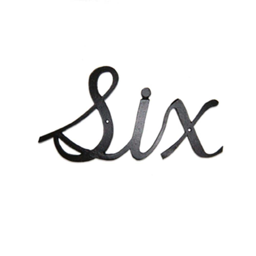 Black Aluminum Script House Number Six, 3.125 in