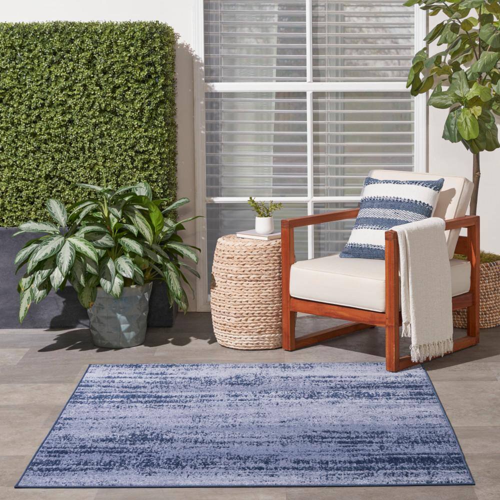Essentials Denim Blue Abstract Indoor/Outdoor Square Rug