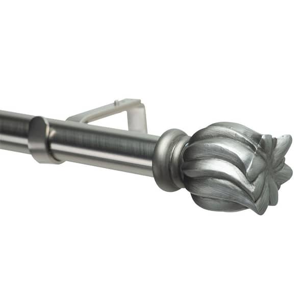 Art Decor 48 in. - 84 in. Adjustable 1 in. Single Curtain Rod Set in Antique Silver with Delauney Finial