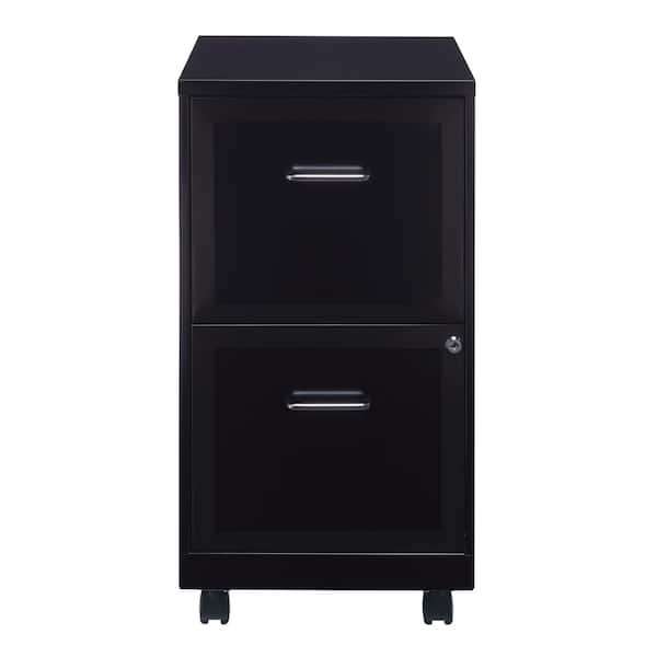 Space Solutions 18 in. D 2-Drawer Black Metal Letter Width 14.25 in. W Mobile Vertical File Cabinet
