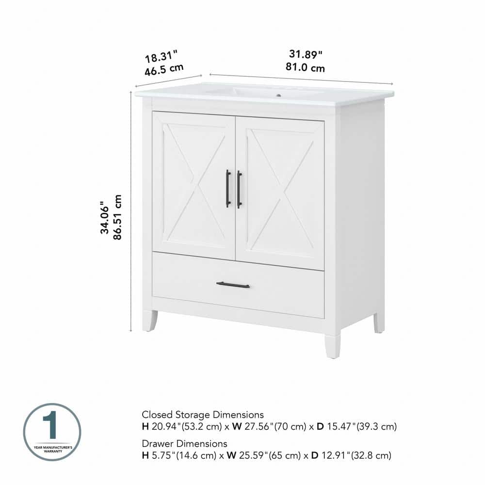 Key West White Ash 32" Bathroom Vanity with Ceramic Sink
