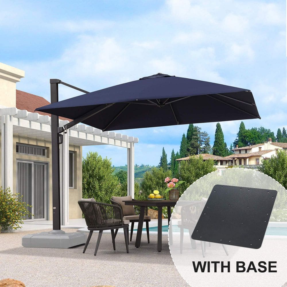 10 ft. Square Aluminum Large Outdoor Cantilever 360° Rotation Patio Umbrella with Base Plate, Navy Blue price history on PriceWatchPro