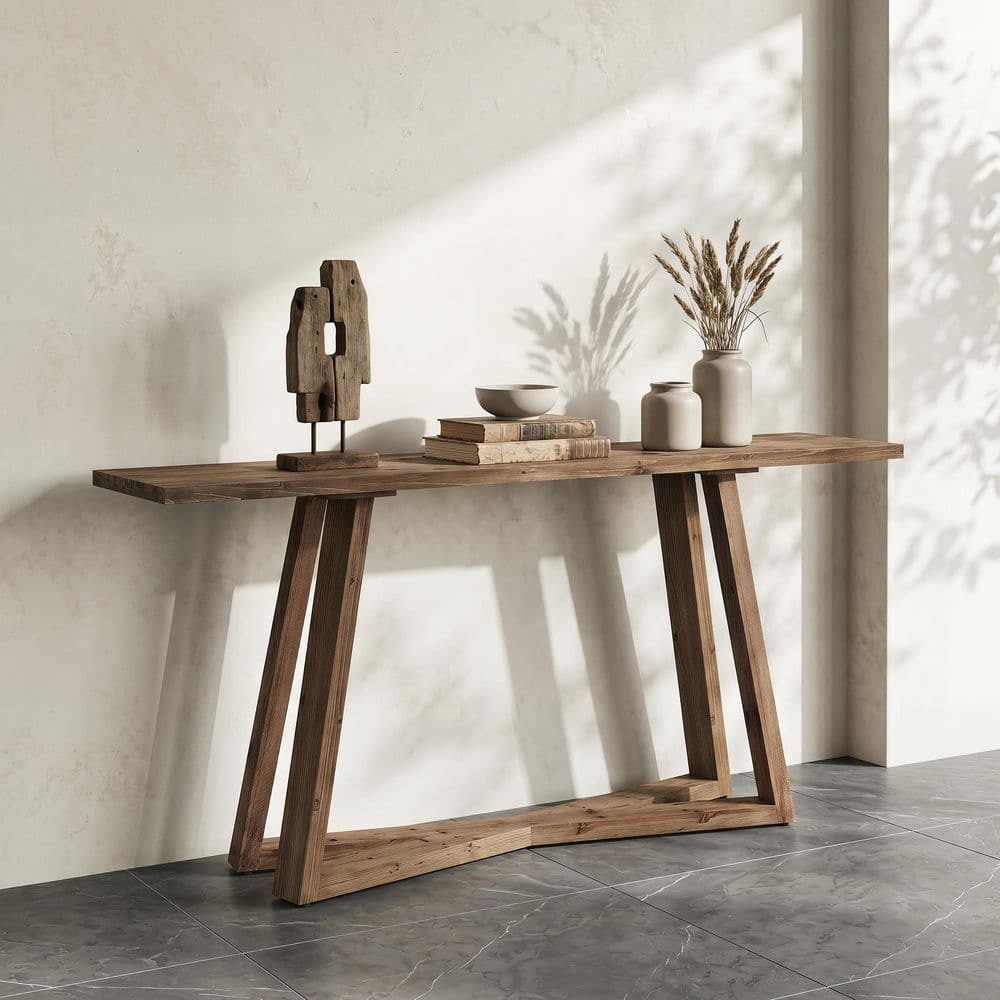 Farmhouse 63 in Brown Rectangle Solid Wood Console Table with Sturdy Base, Easy Assemble for Living Room, Entryway price history on PriceWatchPro