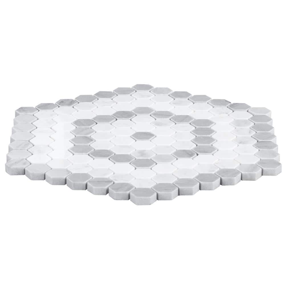 Gray and White Polished Marble Hexagon Mosaic Tile Sheet