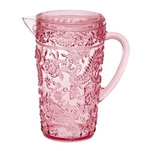 80 fl. oz. Paisley Pink Crystal Clear Break Resistant Premium Acrylic Pitcher with Lid