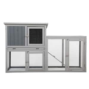 Gray Medium Chicken Coop Wooden Rabbit Hutch with Removable Tray and 3 Doors