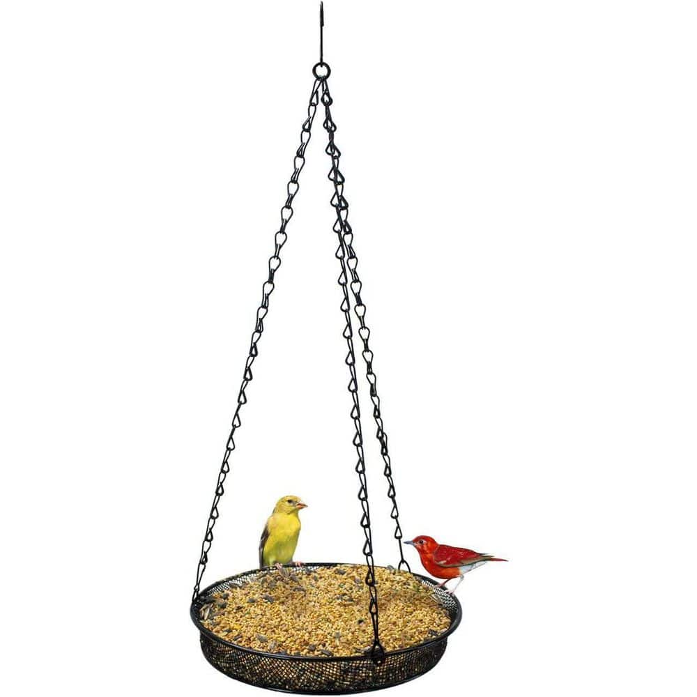 Black Metal Hanging Bird Feeder Tray with Chain