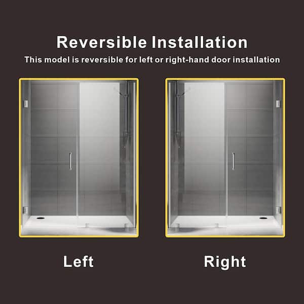 UKH07-B 45-1/8 to 46 in. W x 80 in. H Hinged Frameless Shower Door in Satin Brass, EnduroShield 3/8 in. SGCC Clear Glass