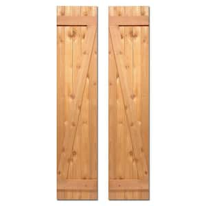 15 in. x 52 in. Board-N-Batten Baton Z Shutters Pair Natural Cedar