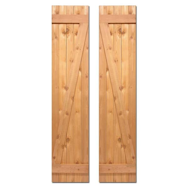 Design Craft MIllworks 15 in. x 64 in. Board-N-Batten Baton Z Shutters Pair Natural Cedar