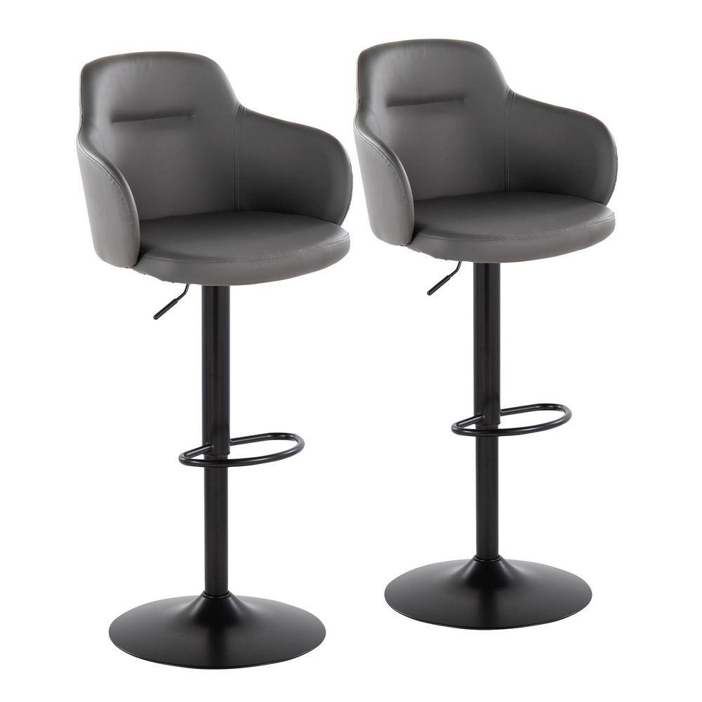 Lumisource Boyne 45 in. Grey Faux Leather and Black Metal Adjustable Bar Stool with Oval