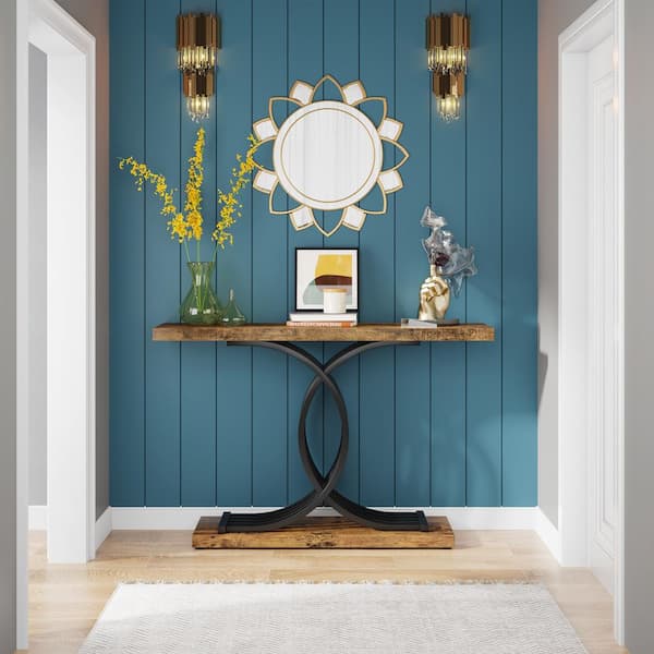 BYBLIGHT Terrella 39 in. Brown Rectangle Wood Console Table BYBLIGHT Terrella 39 in. Brown Rectangle Wood Console Table
