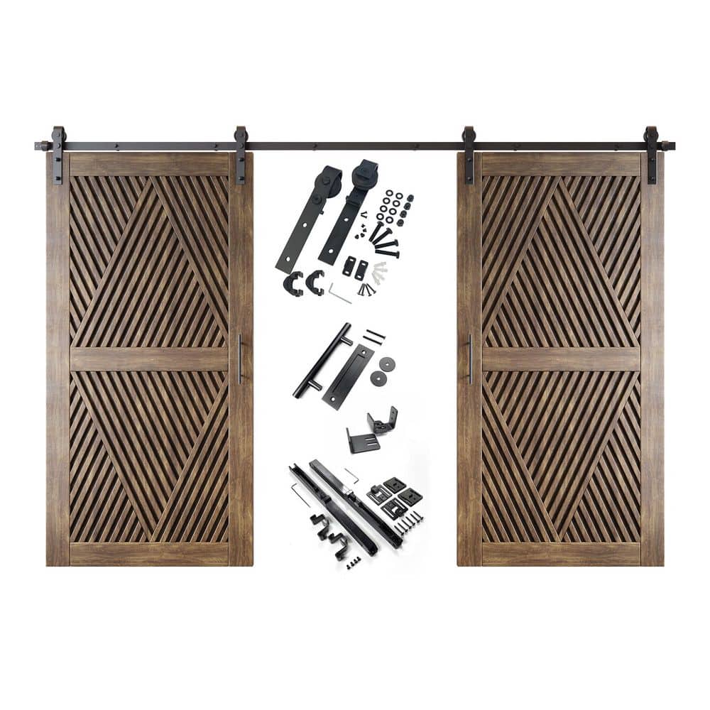 LT 36 in. x 80 in. C-Panel Dark Walnut Diamond Design Double Pine Wood Sliding Barn Door with Hardware Kit price history on PriceWatchPro