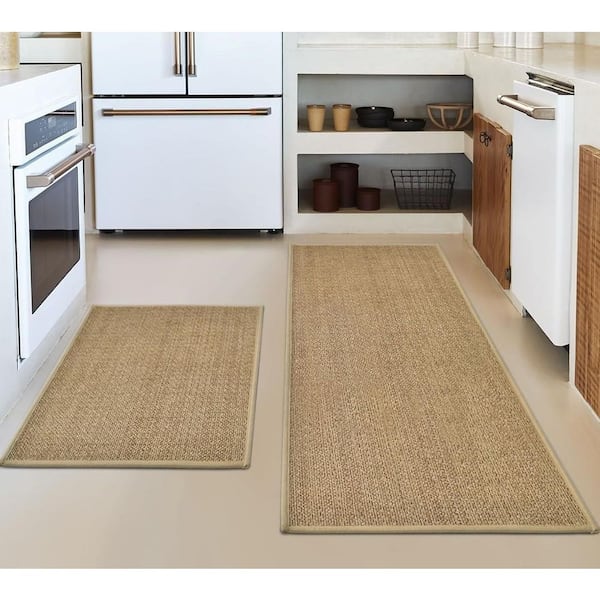 Brown 47 in. x 17 in. Indoor Non-Skid Kitchen Rugs and Mats Set of 2-17 x 29 and 17 x 47 in.
