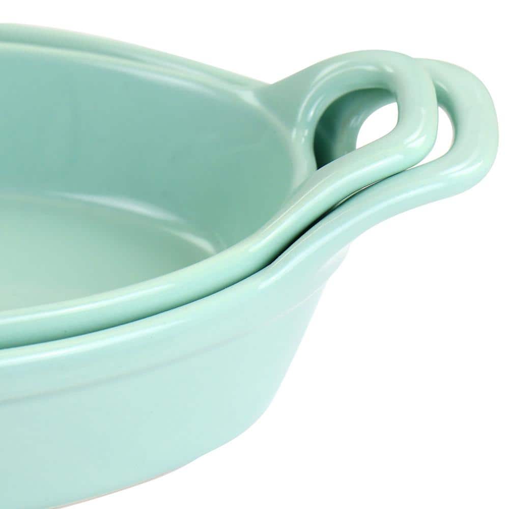 Mint Green Stoneware Oval Baker Set with Handles