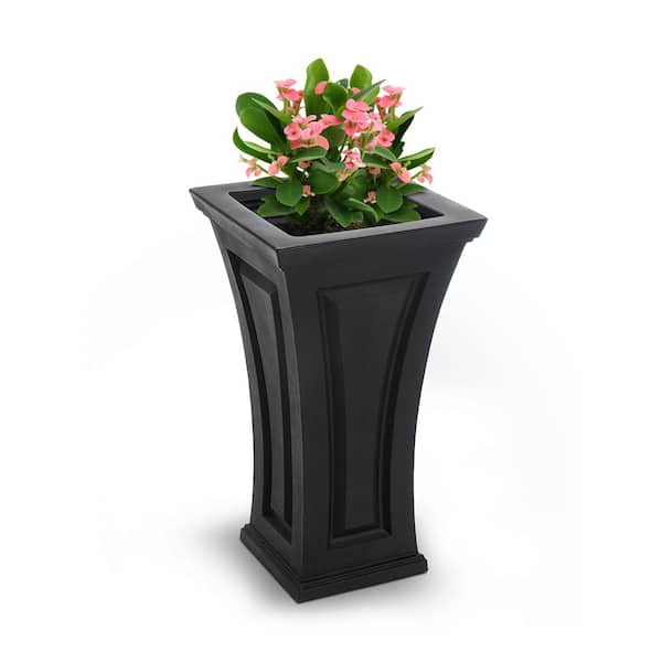 Mayne Cambridge 28 in. Tall Self-Watering Black Polyethylene Planter