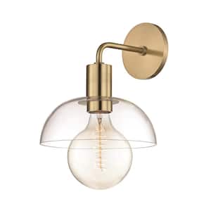 Kyla 1-Light Aged Brass Wall Sconce with Clear Glass