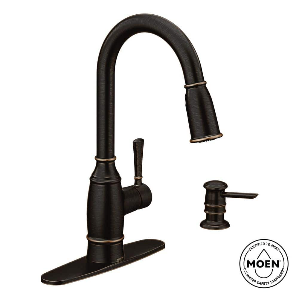 Noell Single-Handle Pull-Down Sprayer Kitchen Faucet with Reflex, Soap Dispenser and Power Clean in Mediterranean Bronze