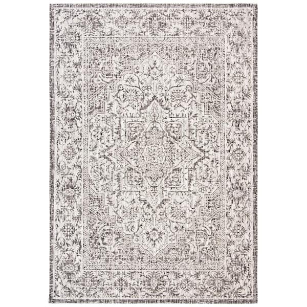 Courtyard Slate/Gray 8 ft. x 11 ft. Border Indoor/Outdoor Patio  Area Rug