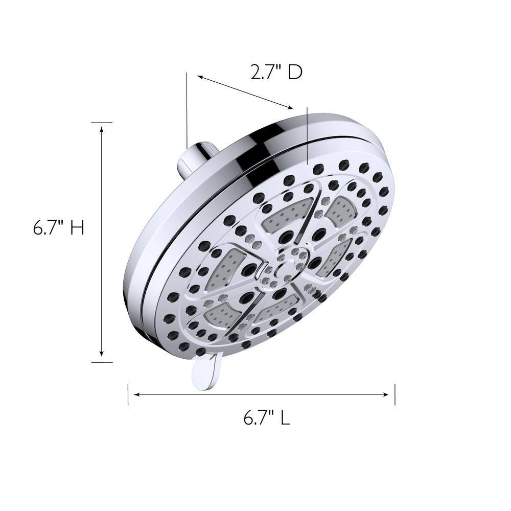 Mills Modern 7-inch Chrome 6-Function Wall Mounted Shower Head