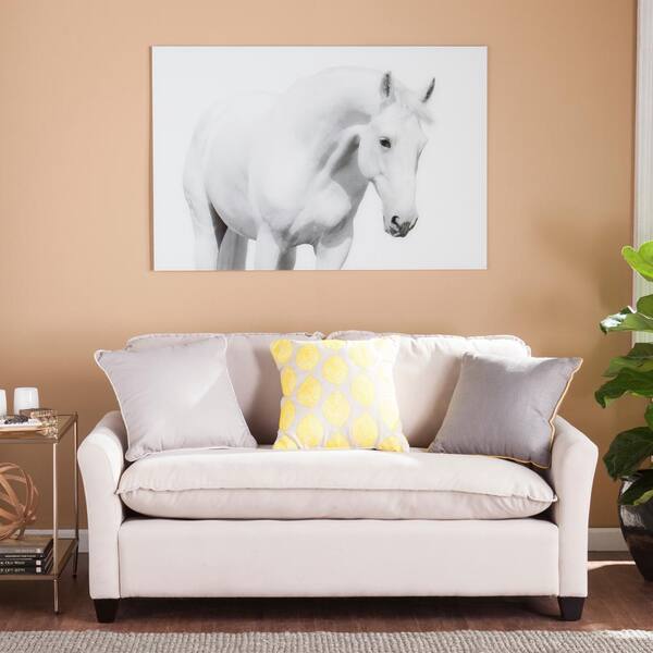 Southern Enterprises 32 in. H x 47 in. W "White Horse I" Glass Wall Art