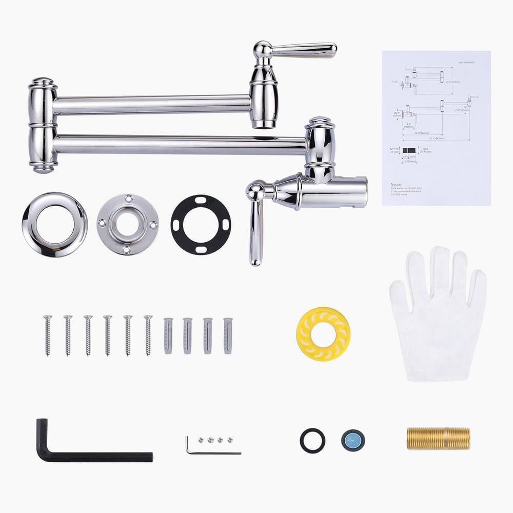 Chrome Wall-Mounted Double Handle Pot Filler Faucet