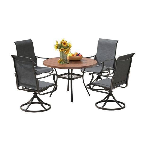 Tenleaf 5-Piece Metal Round Outdoor Dining Set with 360