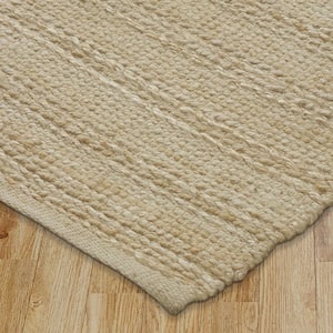 Bleach/Ivory 7 ft. 9 in. x 9 ft. 9 in. Area Rug Transitional Braided Organic Light Jute Handmade LR03302