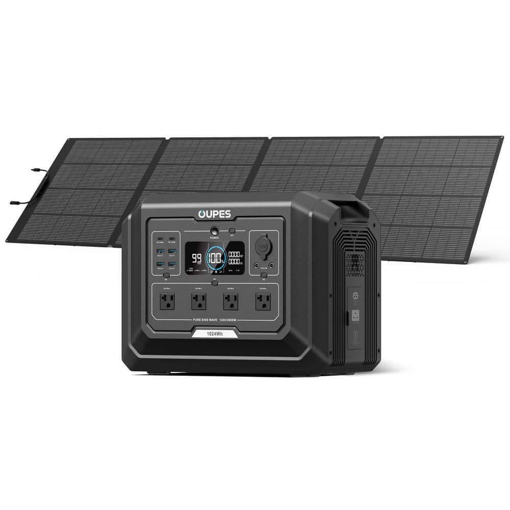 OUPES 2000W Output/4500W Peak Solar Generator Mega1 Push-Button Start Battery Generator with 360W Solar Panel, LFP Battery