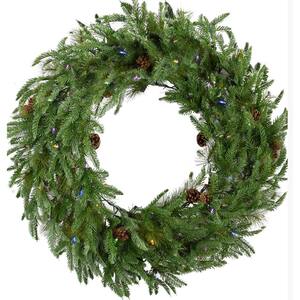 48 in. Norway Pine Artificial Holiday Wreath with Multi-Colored LED String Lights