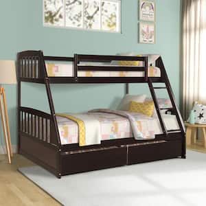 Espresso Solid Wood Twin Over Full Bunk Bed with 2 Storage Drawers and Removable Ladder (79 in. L x 57.8 in. W)