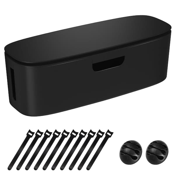 16 in. Black Cable Management Box with Lid, Power Strip and Cord Organizer for Under-Desk, TV and Home Office