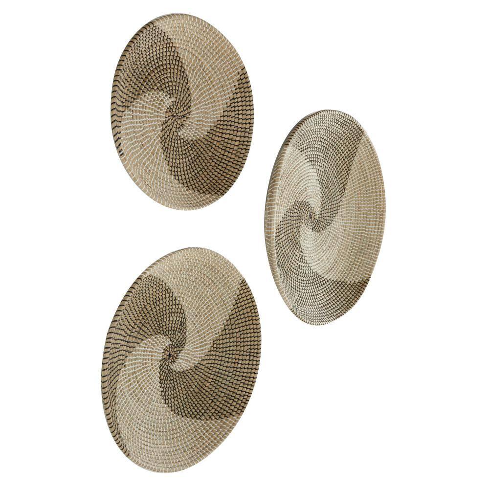 Brown and Off-White Spiral Seagrass Wall Basket Set