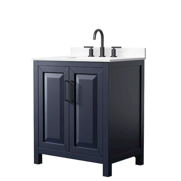 Daria 30 in. Single Freestanding Dark Blue Bath Vanity with White Cultured Marble Top
