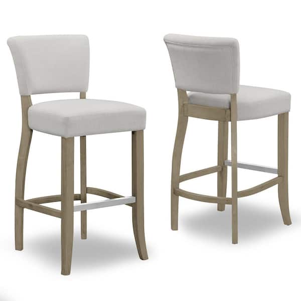 Glamour Home 29 in. Aleck Beige Fabric Bar Stool with Antique Finish Wood Legs (Set of 2)
