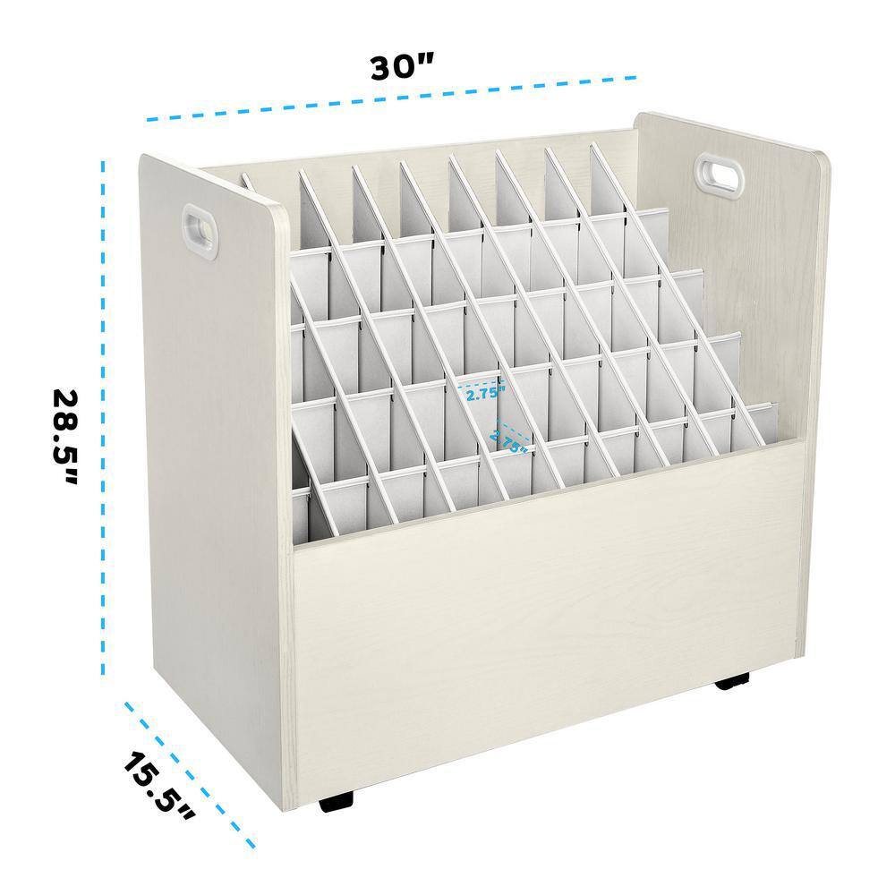 White Mobile Particle Board Roll File Storage Organizer with 50 Compartments