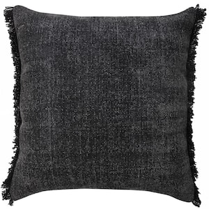 Neera Jet Black Solid Fringe Soft Polyfill 20 in. x 20 in. Indoor Throw Pillow