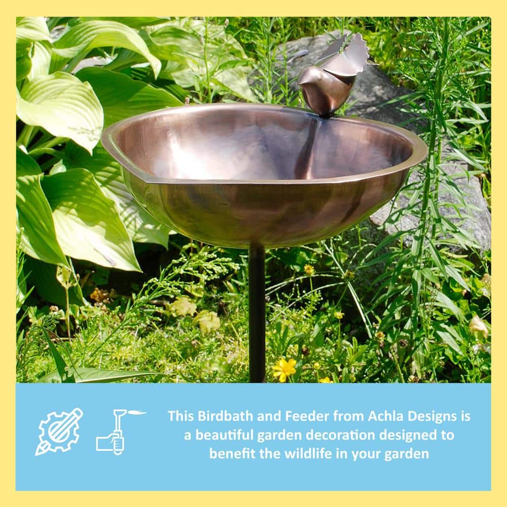 Antique Copper Heart Shaped Birdbath with Metal Stake