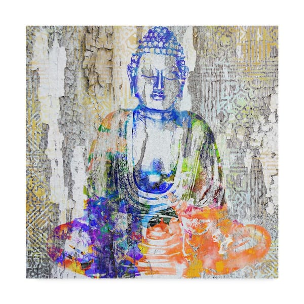Buddha watercolor painting, Canvas and kittle painting, Mediation in  nature. Asia golden statue Stock Illustration