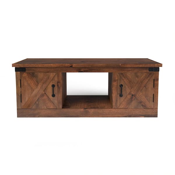 Bridgevine Home 48 in. Fully Assembled Brown Rectangle Coffee Table with 2-Cabinets