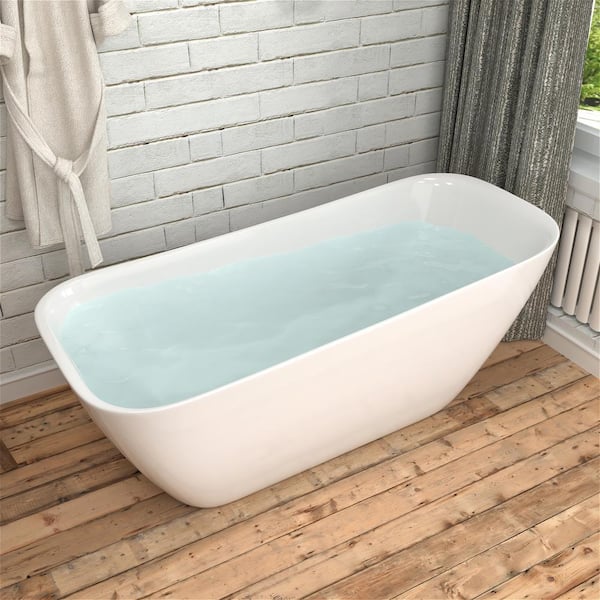 Mokleba 61 in. Single Slipper Acrylic Freestanding Flatbottom Bathtub with  Polished Chrome Drain Soaking Tub in White BTMK1506B61 - The Home Depot