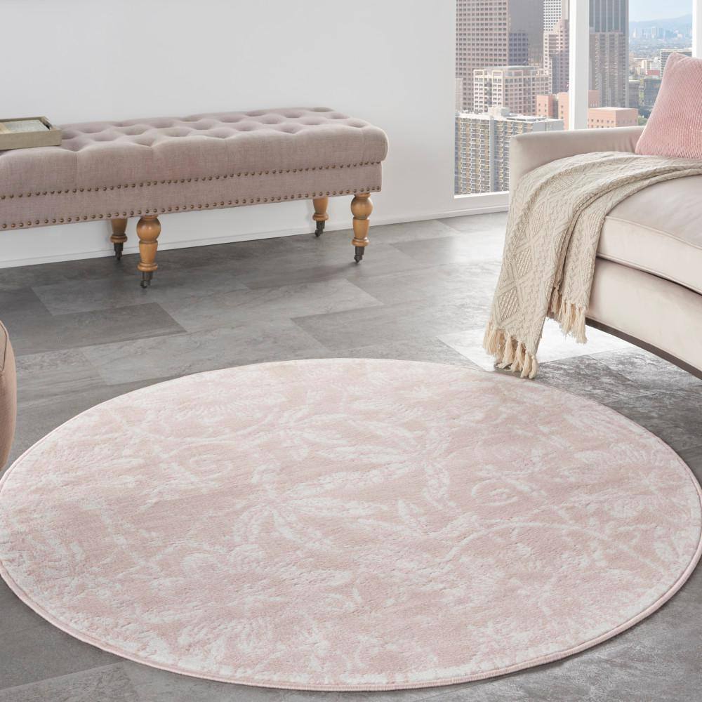 Pink Floral Round 5' Synthetic Kids Rug
