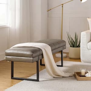 Leander Grey Modern Channel Tufted Upholstered Bench with Metal Legs
