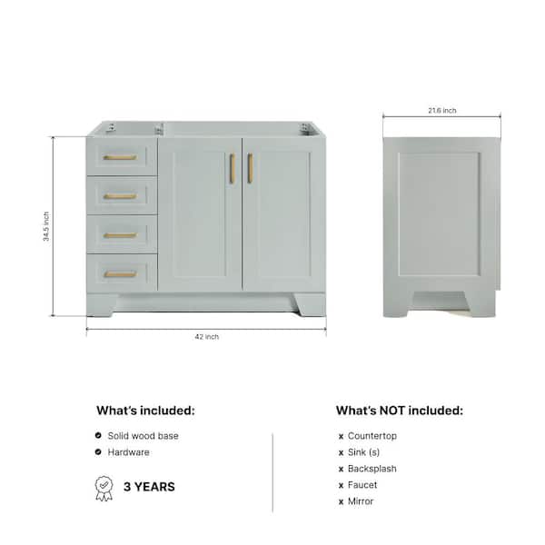 Taylor 42 in. W x 21.5 in. D x 34.5 in. H Freestanding Bath Vanity Cabinet Only in Gray