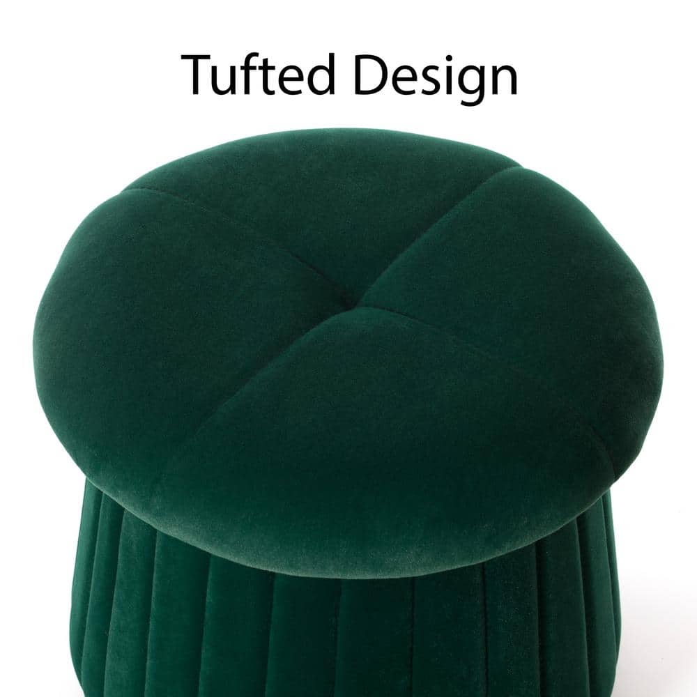 Modern Green Velvet Tufted Round Footstool with Storage