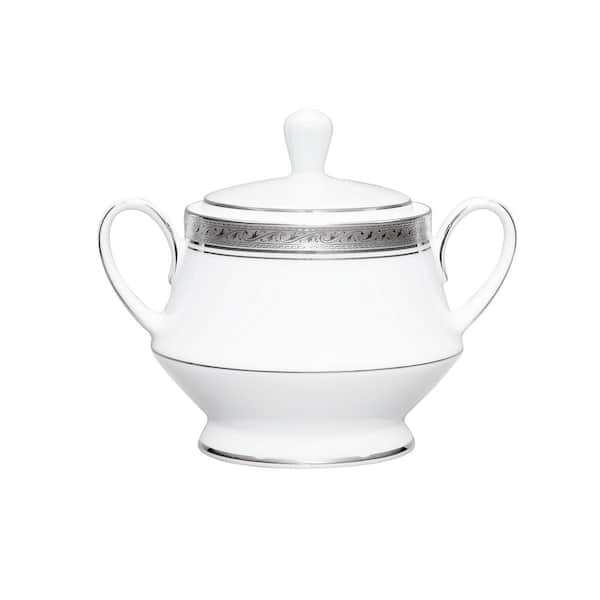 Noritake Crestwood Platinum 10 Oz. Porcelain White Sugar Bowl