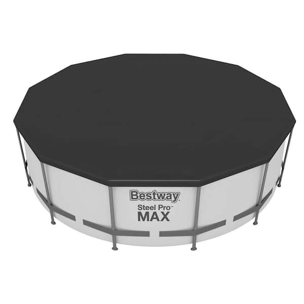 Bestway Flowclear 12 Foot Round Pool Cover, Black, Above Ground Pools with Drain Holes and Drawstring Closure Type