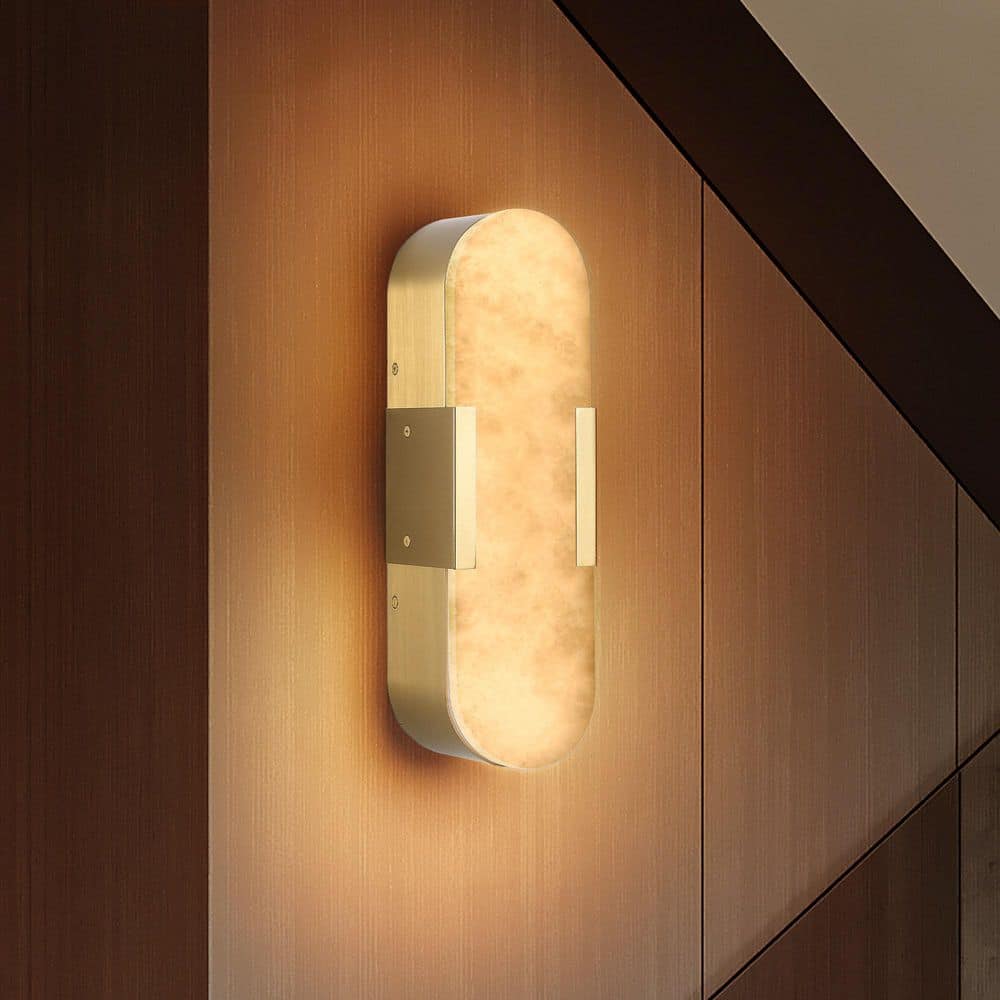 14 in. 2-Light Gold Modern LED Wall Sconce with Natural Alabaster Shade and 3000-6500K Adjustable Color Temperature price history on PriceWatchPro
