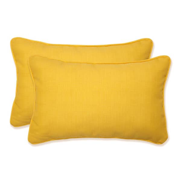 Pillow Perfect Solid Yellow Rectangular Outdoor Lumbar Throw Pillow 2-Pack