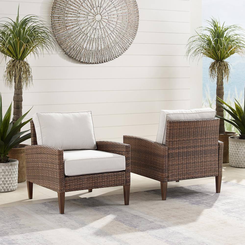 Capella Cream and Gray Wicker Patio Chair Set with Cushions